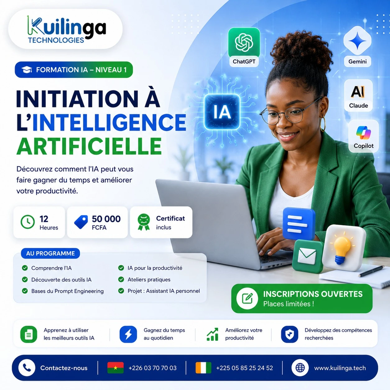 Devenez expert en IA et boostez votre productivité pour seulement 50 000 FCFA avec Kuilinga Technologies !